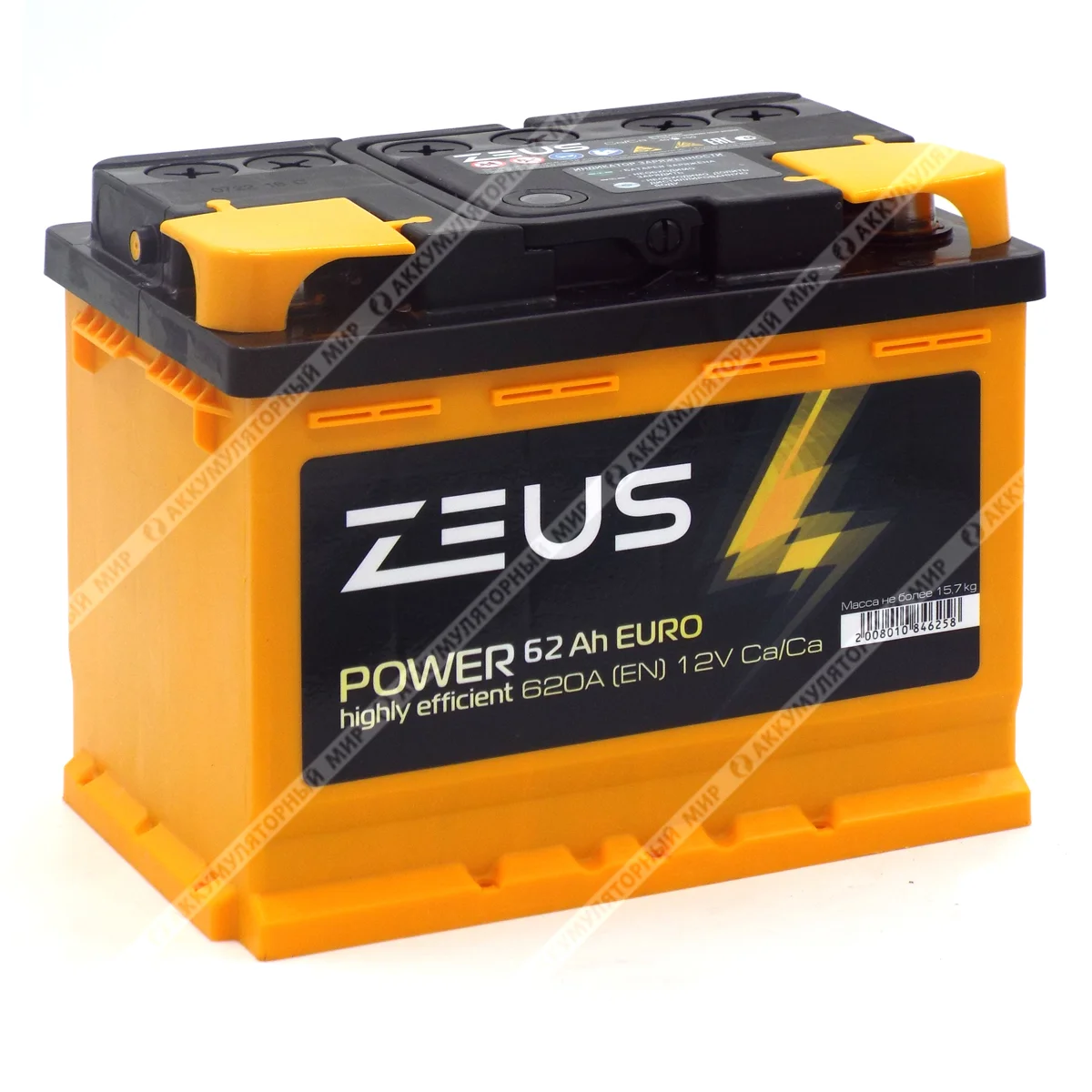 Аккумулятор ZEUS POWER 62 Ач обратн. полярн. Фото 1