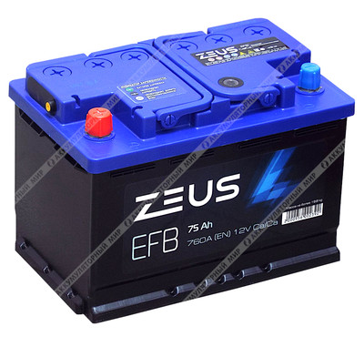 Аккумулятор ZEUS EFB 75 Ач п.п.