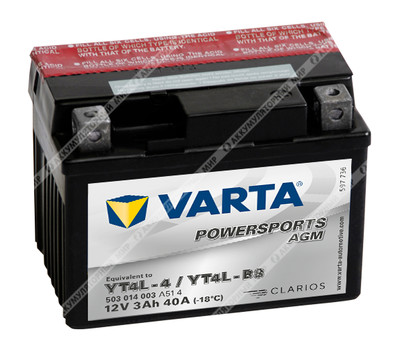 Аккумулятор VARTA Powersports AGM 3 Ач о.п. (YT4L-BS) 503 014 003