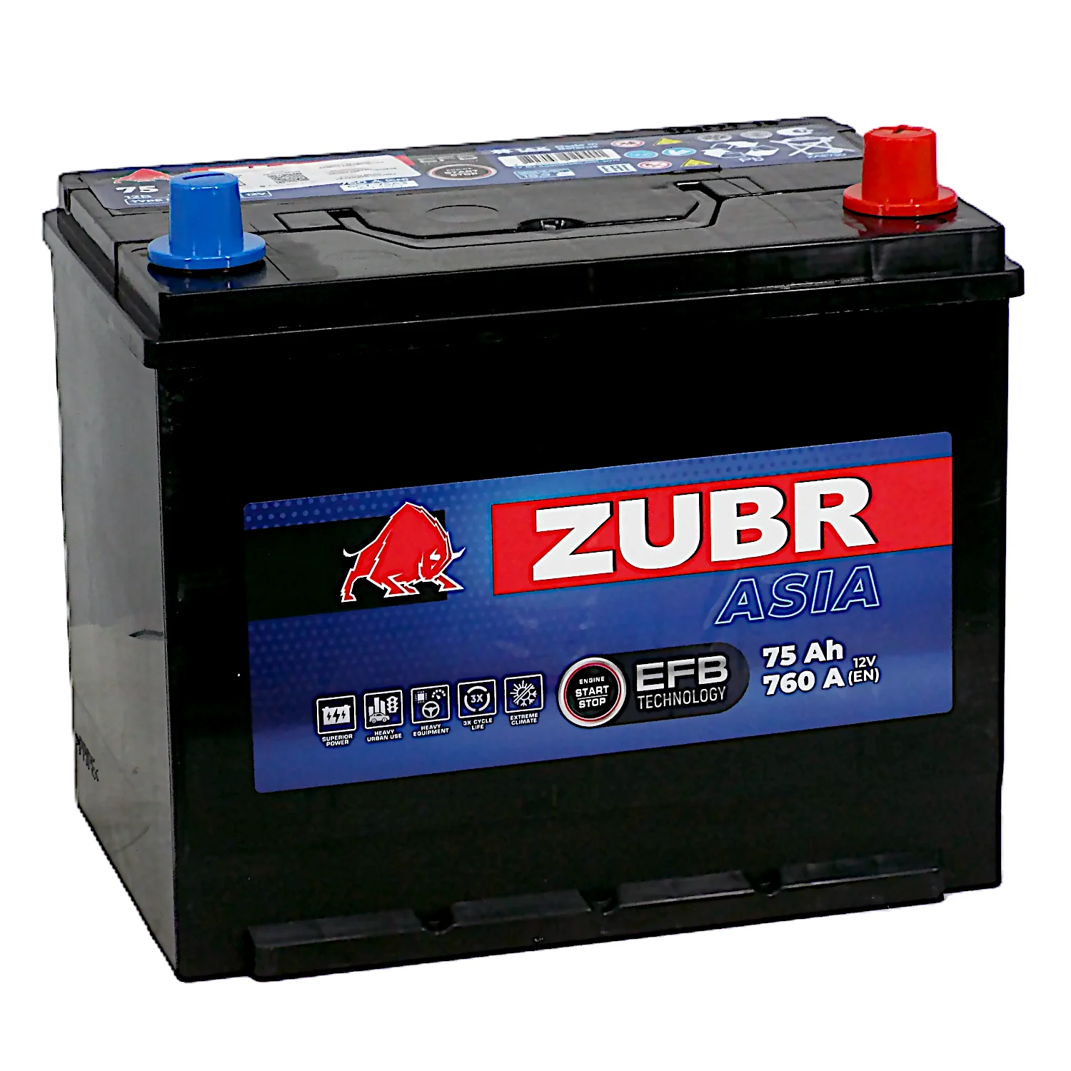 Аккумулятор ZUBR EFB Asia 75 Ач о.п.