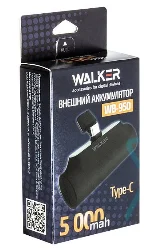 ЗУ Power Bank Walker WB-950 Mini, 5000 mAh, Li-Pol, 2.1A вх/вых, Type-С, индик, подставка, черное Фото 1