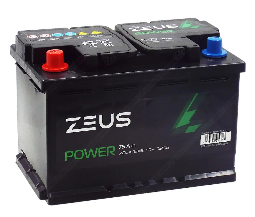 Аккумулятор ZEUS POWER 75 Ач п.п. 1AK