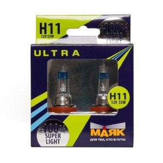 Лампа Маяк H11 12V 55W галогенная Super Light +100% 2 шт.