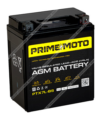 Аккумулятор PRIME MOTO AGM PTX7L-BS 7 Ач о.п.