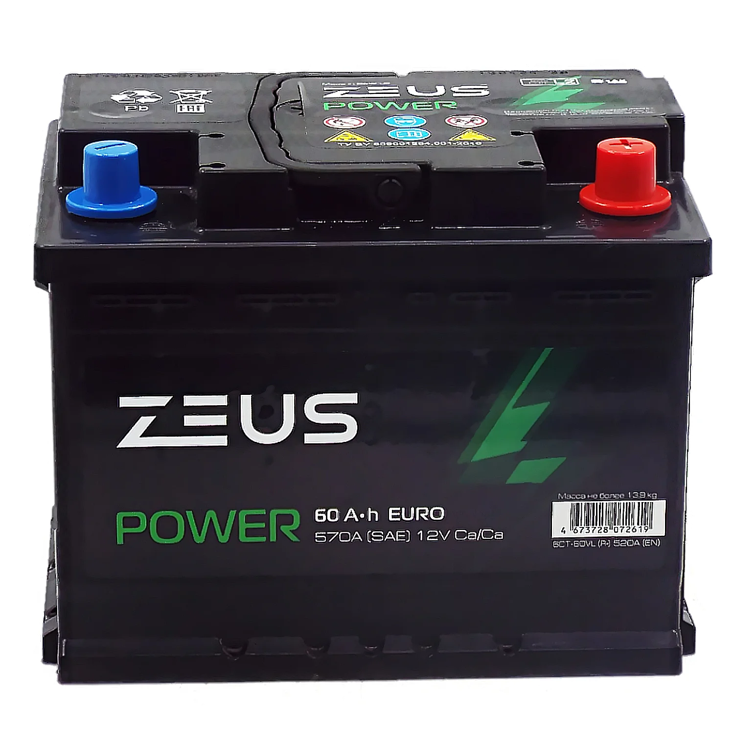 Аккумулятор ZEUS POWER 60 Ач о.п. 1AK Фото 1