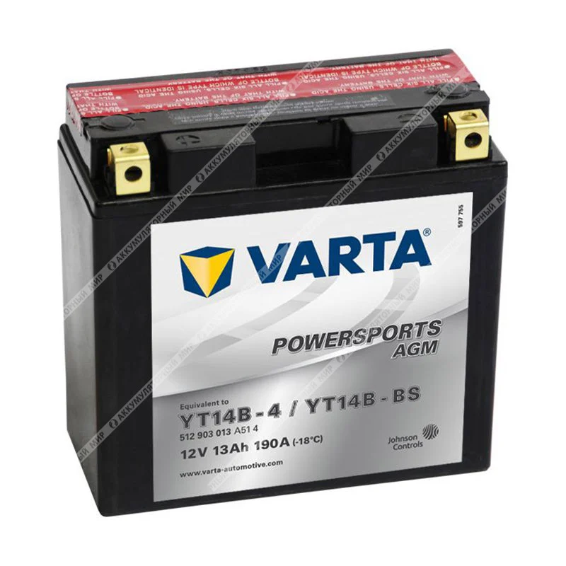 Аккумулятор VARTA Powersports AGM 12 Ач п.п. (YT14B-BS) 512 903 013 Фото 1