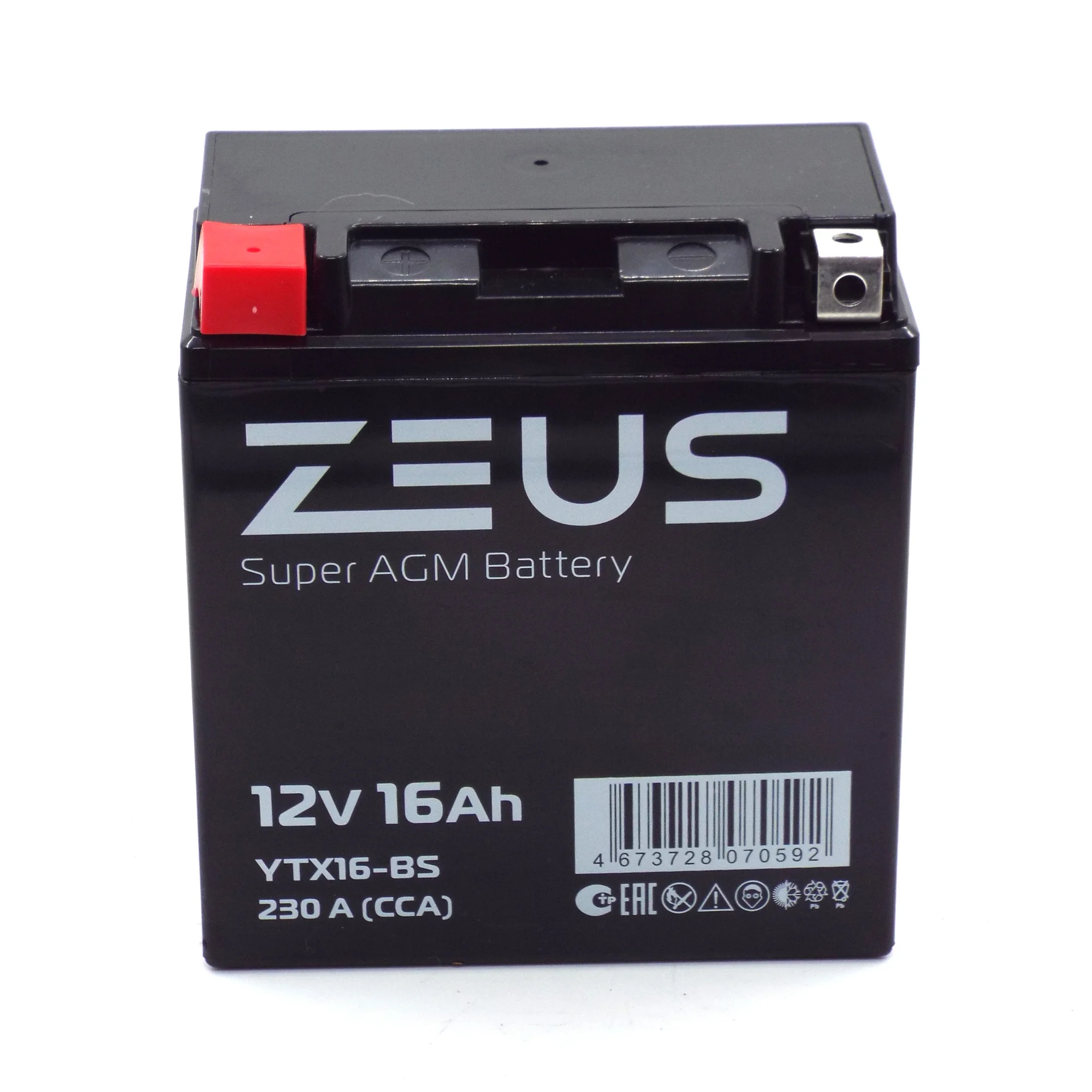 Аккумулятор ZEUS SUPER AGM 16 Ач п.п. (YTX16-BS) Фото 1