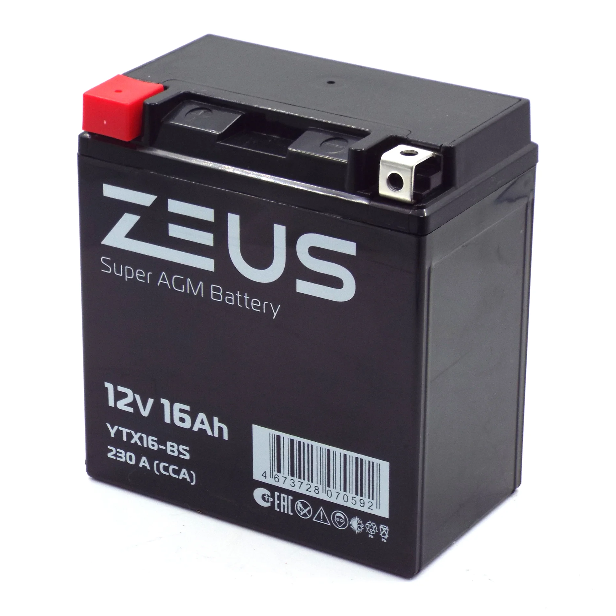 Аккумулятор ZEUS SUPER AGM 16 Ач п.п. (YTX16-BS) Фото 1