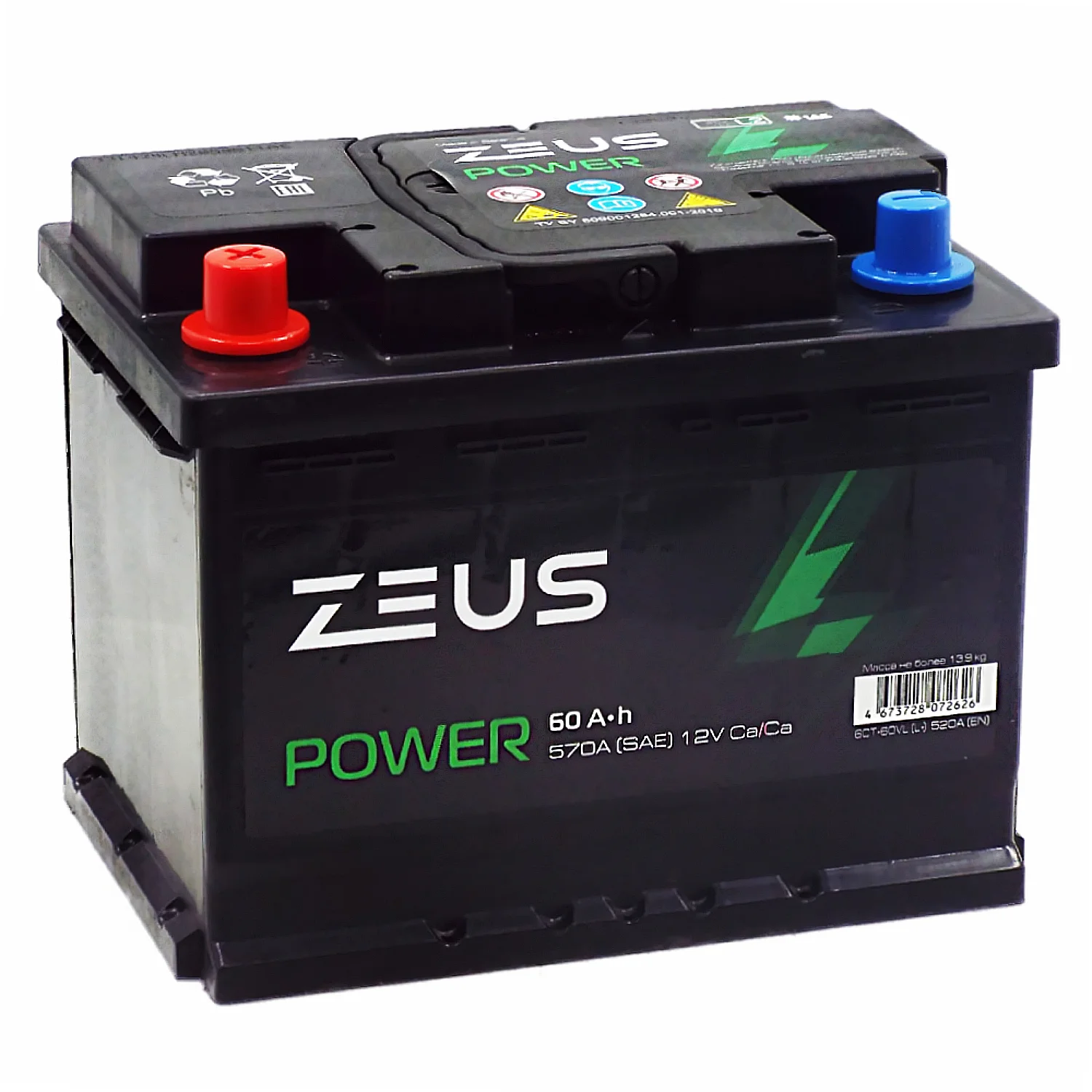 Аккумулятор ZEUS POWER 60 Ач п.п. 1AK