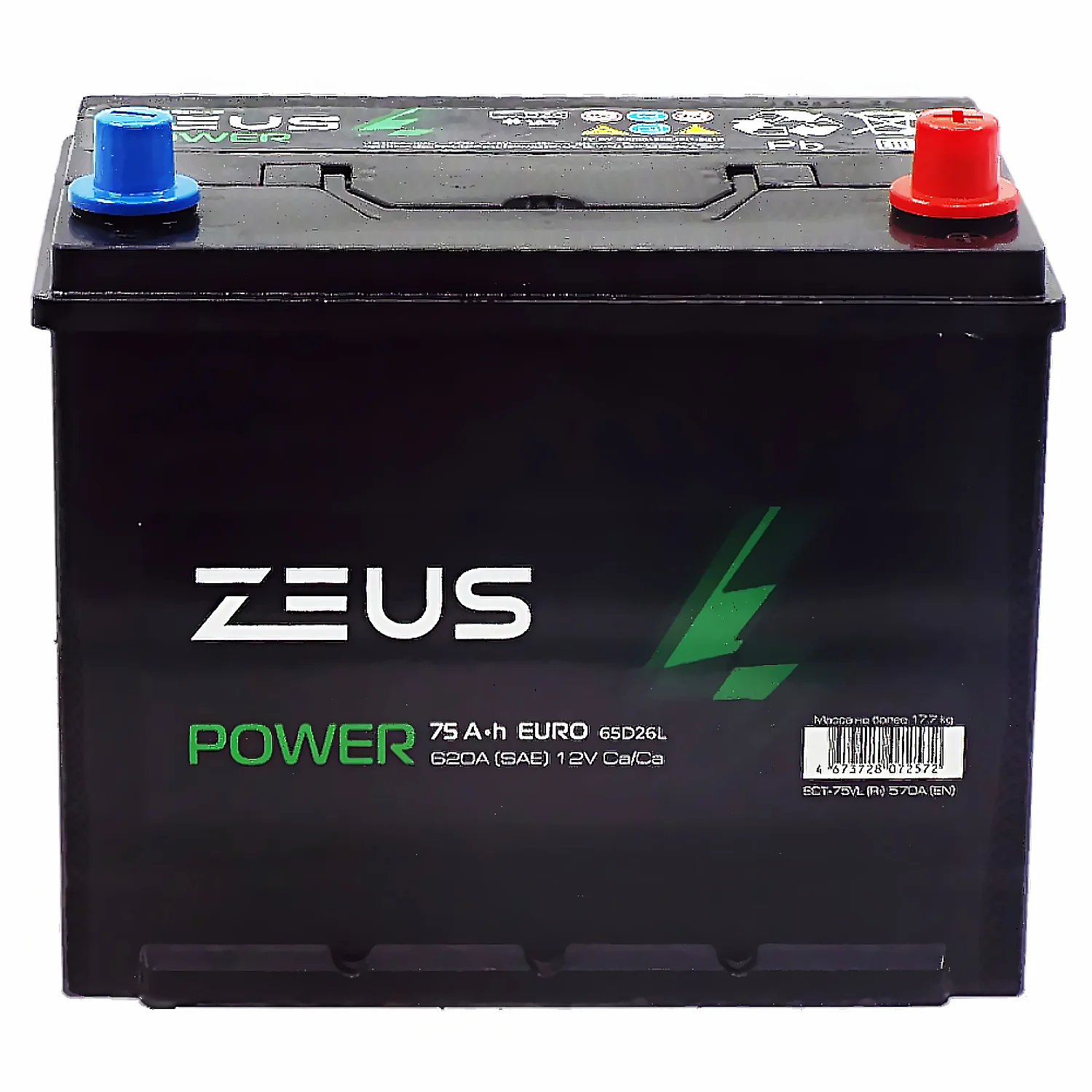 Аккумулятор ZEUS POWER Asia 65D26L 75 Ач о.п. Фото 1