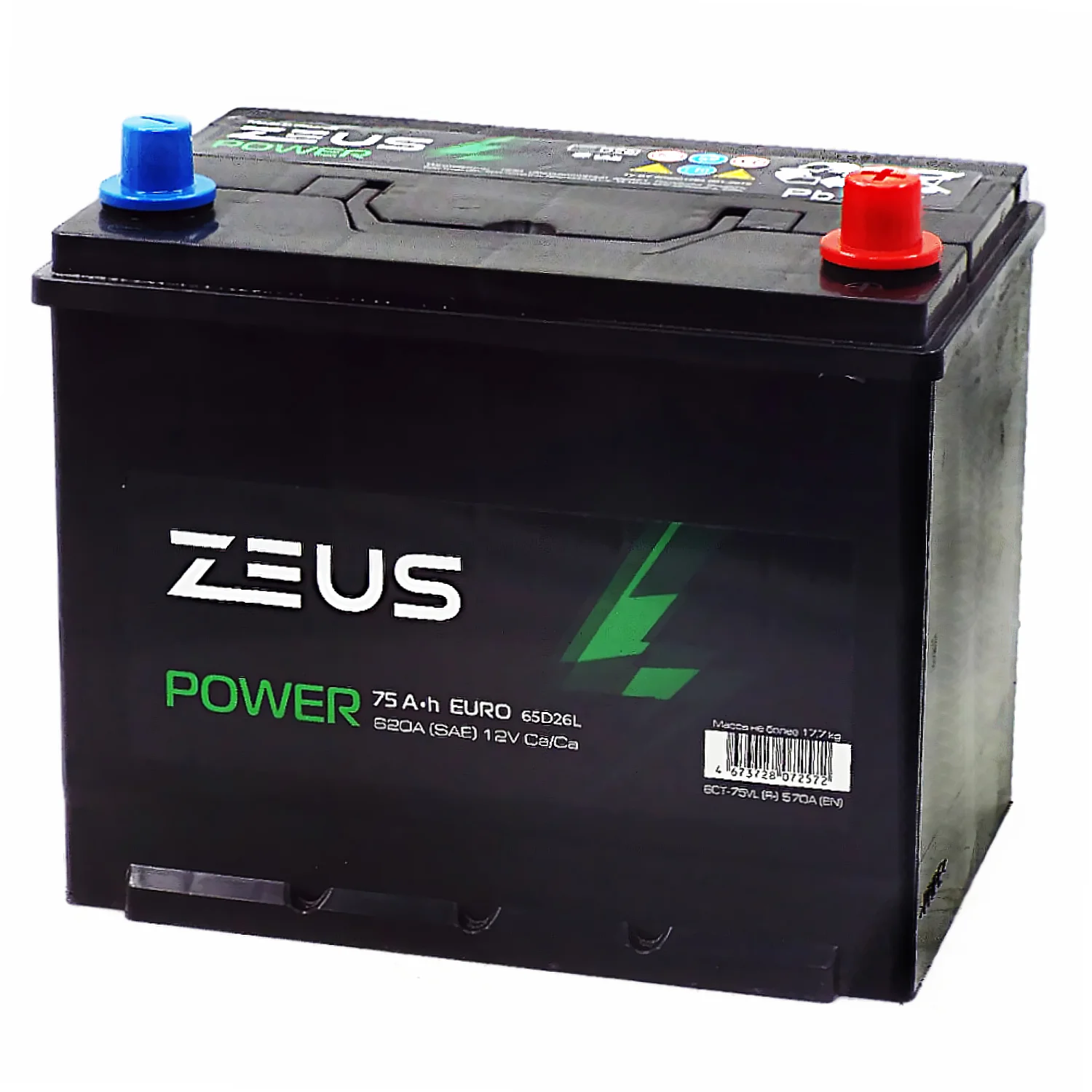 Аккумулятор ZEUS POWER Asia 65D26L 75 Ач о.п. Фото 1